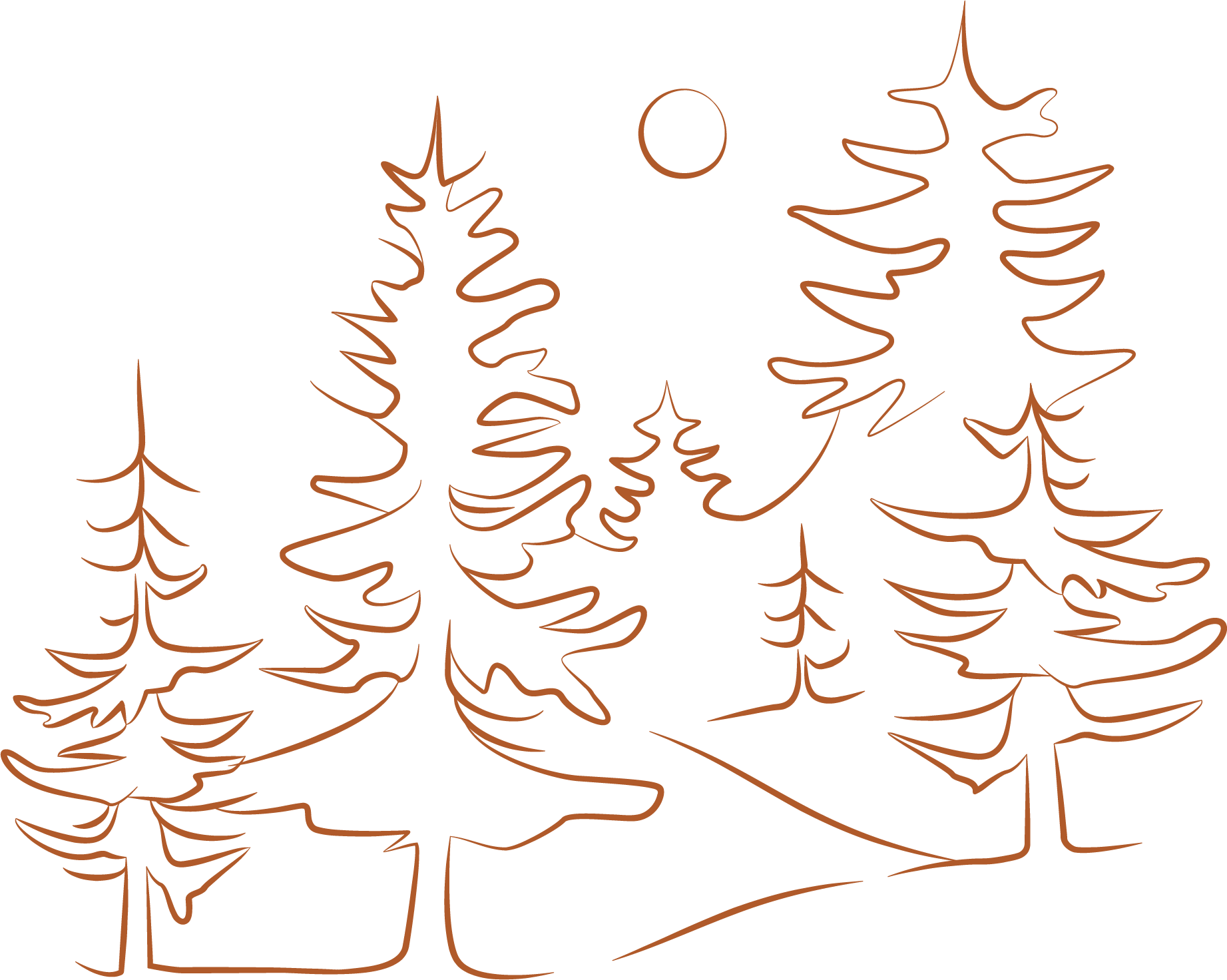 line art of trees on a hill